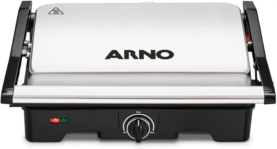 Grill Arno Dual Inox GNOX - Abertura 180°, Ajuste Altura e Controle de Temperatura, 110V