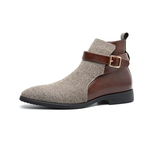 Men's Chelsea Boots Fashion Pointed Toe Buckle Business Uniform Formal Boots Vintage High Top Office Wedding Party Dress Leather Shoes Large Size2