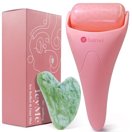 BAIMEI IcyMe Ice Roller for Face and Gua Sha Facial Tool Set, Ice Face Roller Reduces Puffiness Skin Care Tools, Self Care for Women - Bule