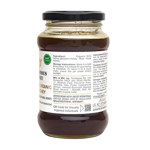 Image of INDIGENOUS HONEY Raw Organic Honey Unprocessed USDA Certified Unfiltered Unpasteurized Pure Natural Original Honey - 500 g Glass Jar (Pack of 2)