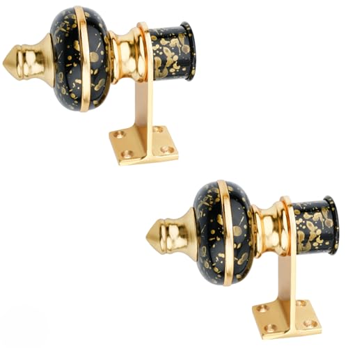 Image of Stylish Curtain Hooks /Curtain Knobs /Rod Rail Bracket for Home Black Gold Finish (2P, Black Gold)