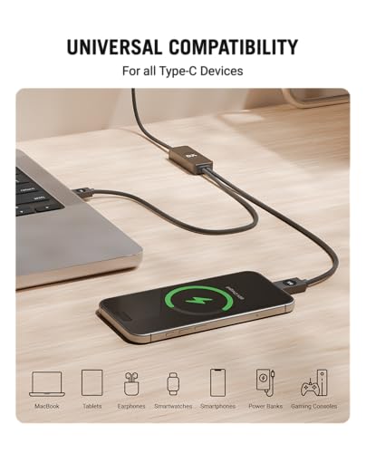 Image of DailyObjects SURGE Kevlar Core Twin Port USB-C 140W Charging Cable|USB Type-C|Fast Charging,480Mbps Data Transfer,Data Sync|Compatible with Android & iOS Smartphone,Earphone,Tablet /Ipad,Macbook,Black