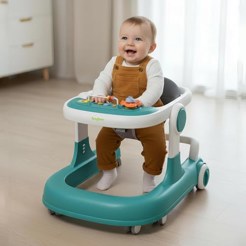 Image of Baybee 2 in 1 Baby Walker for Kids with Adjustable Height & Wheel Lock | Activity Push Walker for Baby with Musical Toy Bar & Stopper | Kids Walker Baby 6-18 Months Boy Girl (Green)