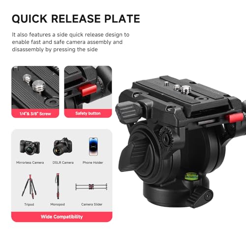 Avella CD324 Carbon Fiber Video Monopod Kit, with Fluid Head and Removable feet, 71 Inch Max Load 13.2 LB for Canon Nikon Sony Olympus Panasonic DSLR Camera