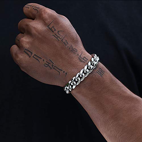 Luxfine Miami Cuban Link Bracelet 14K Real Gold Plated Hypoallergenic Premium Stainless Steel Hip Hop Jewelry For Men Women 12Mm (No Color Fade, Double-Sided Iced Out Clasp) (White Gold, 8) #TOP2