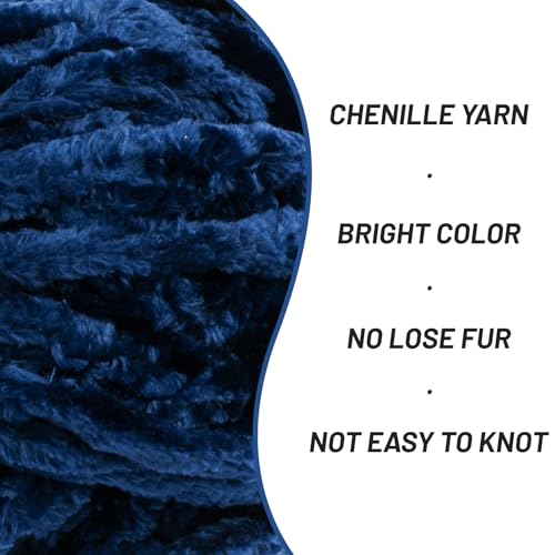 Image of Fuzzy Chunky Chenille Yarn for Crocheting,Soft Plush Yarns for Hand Knitting,Bulky 3x100 g(3X49.2 yd) Baby Blanket Yarn for Crocheting Amigurumi,Crochet Fluffy Velvet Yarns (3 Navy Blue)