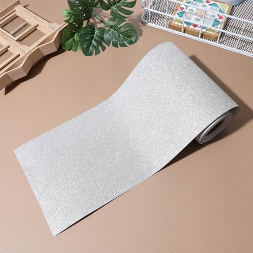 SOLUSTRE Borda De Papel De Parede Prateada Bordas De Parede Com Brilho Autoadesivo 197 X 5 Polegadas