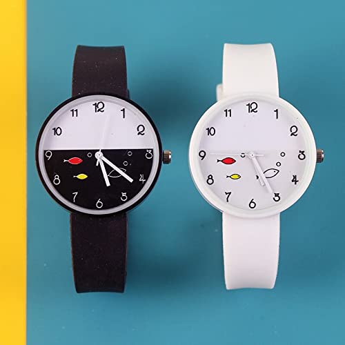 Reloj de niña Relojes de Pescado de Goma Blanda Reloj de Pulsera de Cuarzo de Moda para niña Reloj de Mujer Horas Femeninas Relojes para niñas (Color : Black xy)