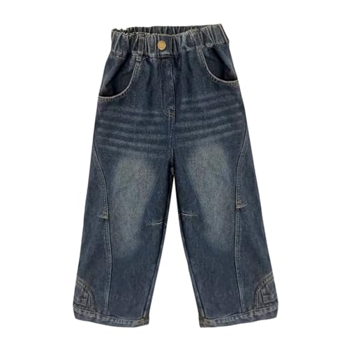Boys Wide Leg Jeans Casual Straight Leg Denim Pants Elastic High Waist Hip-hop Pants with Multi Pocket
