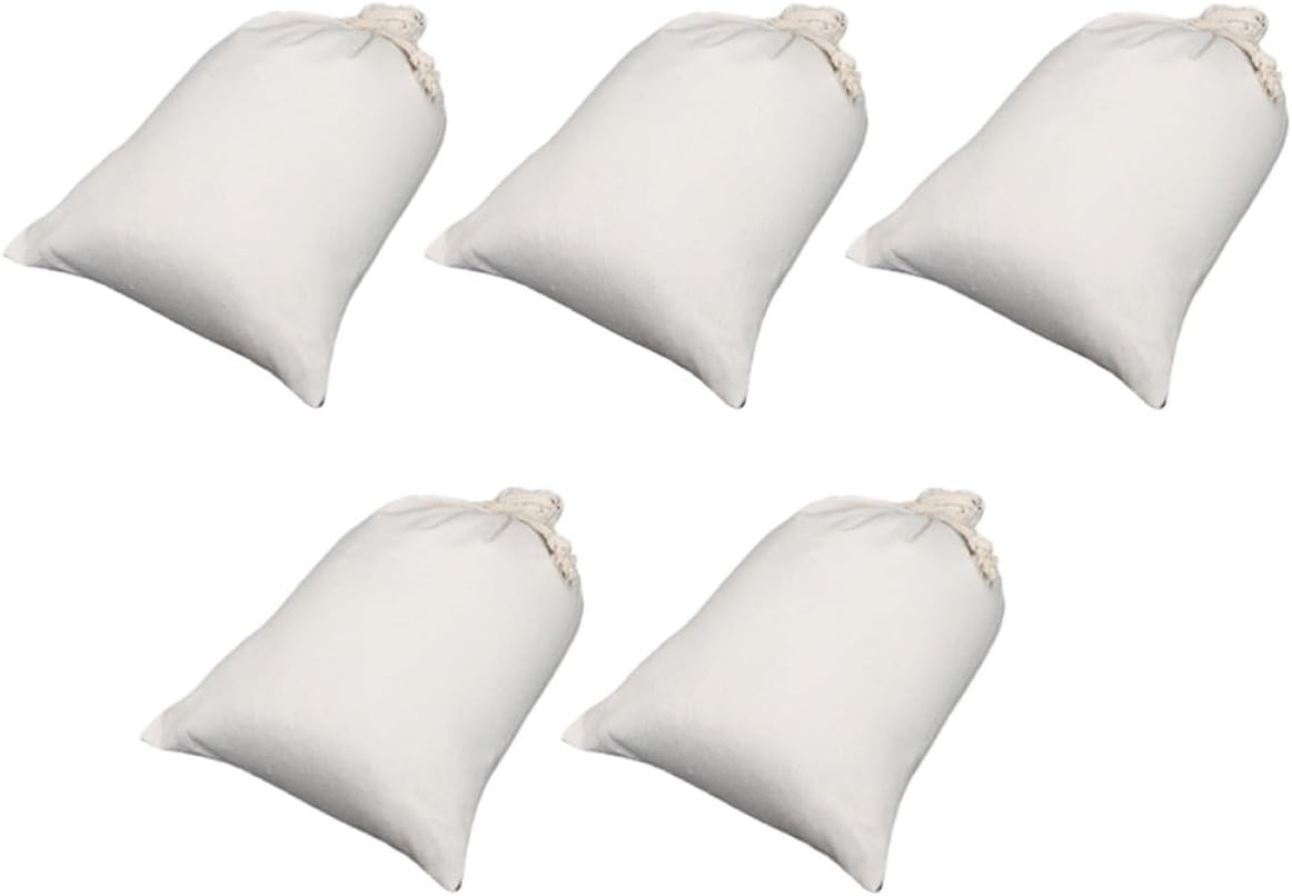 Abaodam 5 Pcs Canvas Drawstring Bags Lightweight and Breathable Portable Storage Pouches for Storing Candies and Fruits, Reusable White Cotton Linen Bags for Home and Party Use