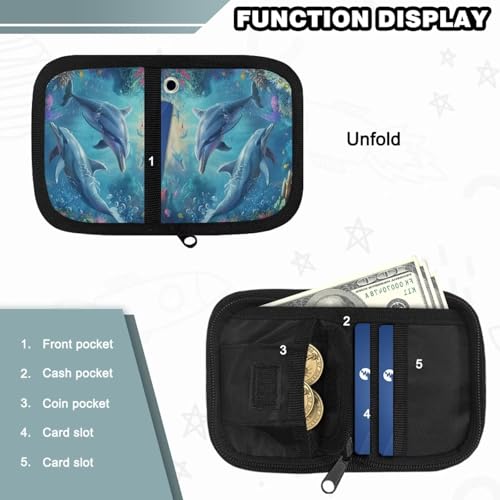 Ocean Dolphin Kids Wallet for Girls Ages 8-10 Lightweight Bifold Purse with Neck Rope Secure Coin Pouch Card Holders for Daily Use4