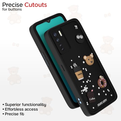Image of Pikkme Back Cover for Oppo F15 | Cute Fun Cartoon 3D Bear Silicone Full Body Protection Bumper Case (Black)