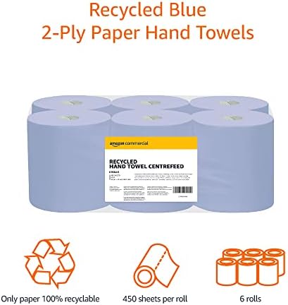 AmazonCommercial XL Multipurpose Wiping Paper, 2-ply Centrefeed, Blue Roll Recycled, 6 Rolls (1 pack), 450 Sheets per Roll, Sheet Size: 20 x 30 cm - View 7