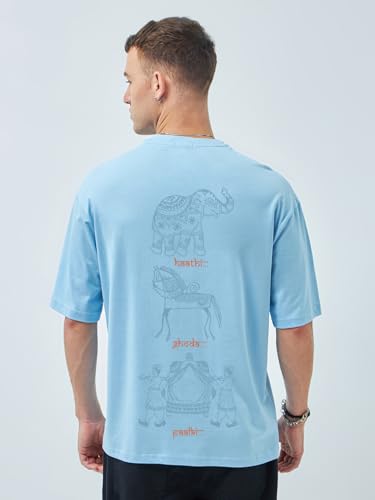 Image of Bewakoof Men's Cotton Jersey Typography Oversized Fit Half Sleeve Round Neck T-Shirt | Casual Wear | Street Wear | Oversized t Shirt for Men Cotton | Baggy