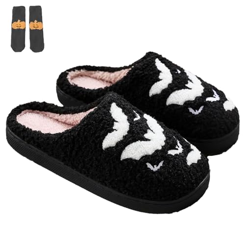 Halloween Slippers for Women Men, Halloween Cookie Slipper, Winter Soft Comfy Plush Slip-On Slippers for Home Bedroom Indoor Outdoor Shoes