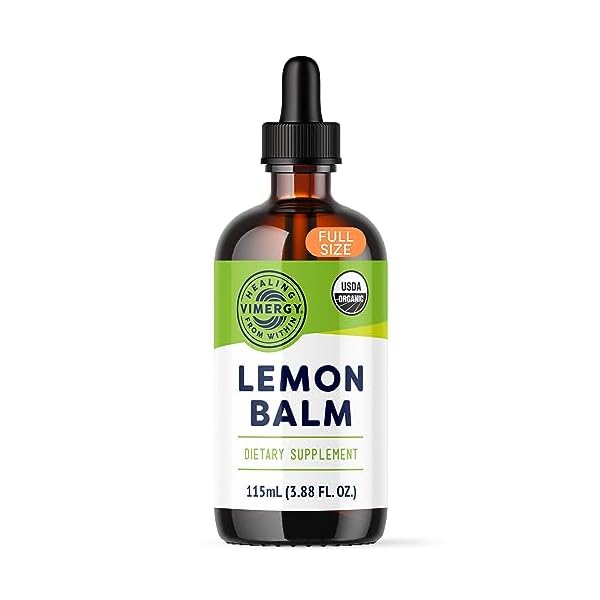 Vimergy USDA Organic Lemon Balm Extract, 115 Servings â Supports Calm and Relaxed Feelingâ Relief from Occasional Nervous Tension â Alcohol-Free â Gluten Free, Non-GMO, Kosher, Vegan & Paleo (115 ml)