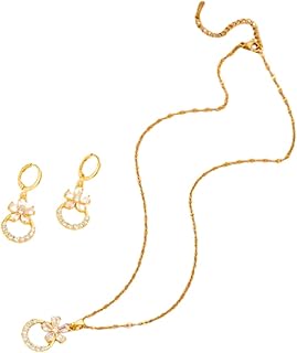 Women's Accessories Set – Rose Gold Chain and Earrings with Crystal Circle – Elegant Evening & Event Set