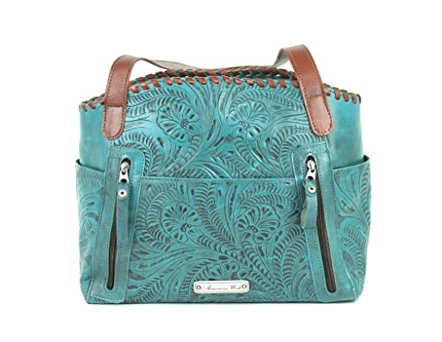 American West Lariats & Lace Leather Leather Tote With Conceal & Carry Pocket (Dark Turquoise) #TOP1
