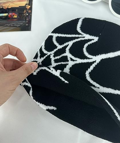Pooyikoi Gorro feminino Y2K com padrão de aranha gótica de lã de acrílico gorro feminino quente de i