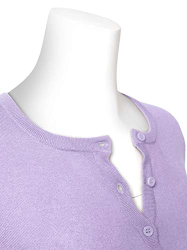 Women's 3/4 Sleeve Crewneck Knit Button Down Cardigan Sweater M Lilac #TOP4