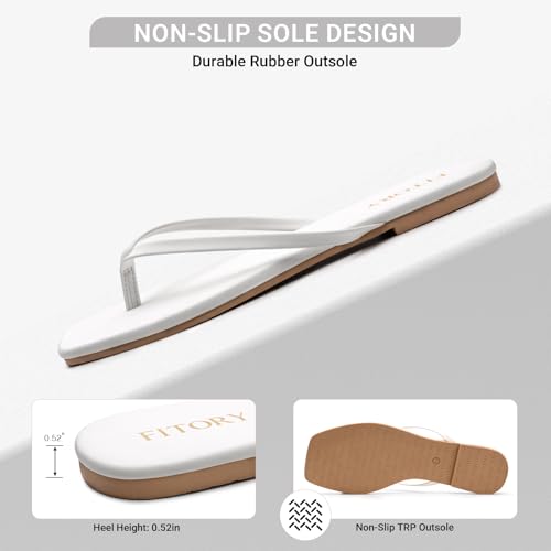 FITORY Womens Flip Flops, Square Open Toe Leather Thong Sandals, Comfortable and Dressy Flat Slides on Summer 2026 for Casual Walking White Size 9 — view 5