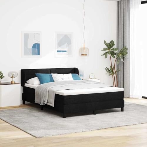 QUAHEAS Cama con somier negro 140 x 200 cm, funda de tela, cabecero ajustable, marco de madera estable, colchón de muelles ensacados, para dormitorio y habitación de invitados