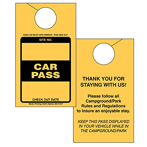 Car Pass Parking Permit Rearview Mirror Hang Tag for Campgrounds RV Parks Trailers Campers Site Tags (Goldenrod, 500)