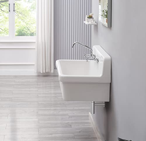 Ellai 30 Inch White Wall Mount Utility Sink High Back Wall Mounted Ceramic Laundry Tub 15 Gallon Slop Sink For Laundry Room, Garage, Kitchen, Basement 30" X 19" X 18" #TOP6