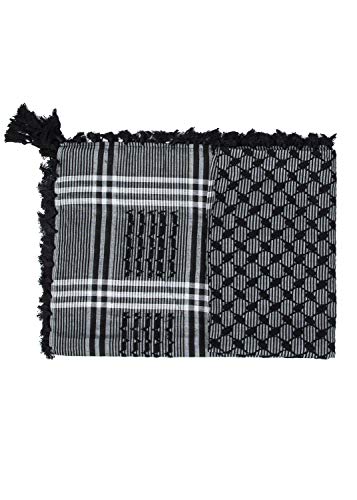 Merewill Cotton Shemagh Tactical Desert Wrap Keffiyeh Head Neck Arab Scarf For Men 49"X49" Plaid & Black #TOP6