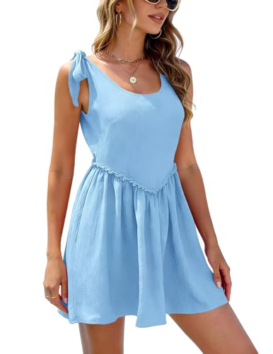 VIAURBE Swim Coverups for Women with Pockets Bow Bathing Suit Cover Up Dress Summer Sun Dress Light Blue M