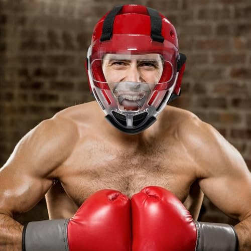 Casco protector de boxeo y karate con máscara transparente extraíble para sparring MMA 3