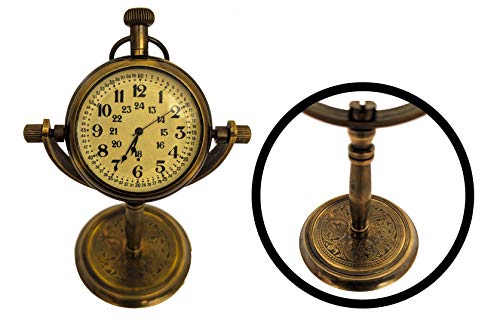 Brass Nautical Marine Desk Clock Brass Desk Clock 5" Rotating Dial Engraved Back Design Beautiful Ethnic Design #TOP3