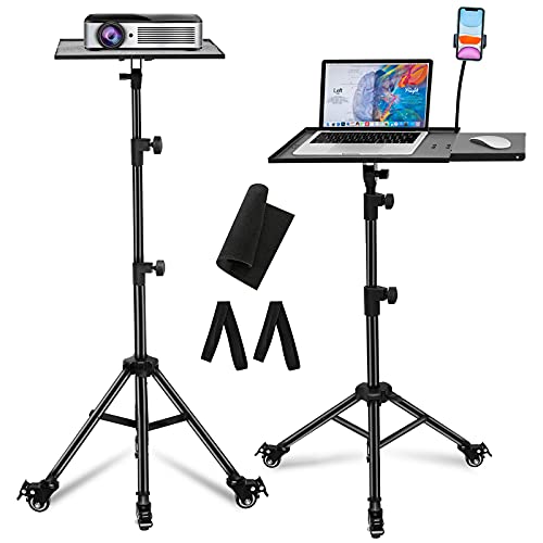 Laptop Projector Tripod Stand, LEKVEY Adjustable Laptop Stand, with Wheels Gooseneck Phone Holder, Foldable Mobile Projector Stand for Outdoor, Office, Home, DJ, Stage or Studio