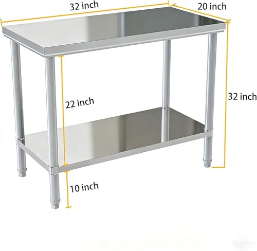 Image of Stainless Steel Table Prep & Work 20 x 32 Inches, NSF Commercial Heavy Duty Table with Undershelf and Galvanized Legs for Restaurant, Home and Hotel