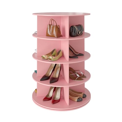 SpaceAid 4 Tier Rotating Shoe Rack Tower, Spinning Shoe Display Lazy Susan, Revolving 360 Shoe Rack Storage Round Carousel, Vertical Handbag Rotate Shoes Closet Organization (4-Tier Pink)