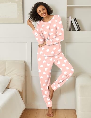 Image of Ekouaer 2 Pack Womens Pajama Sets Long Sleeve Lounge Sets Soft Pj Sleepwear Loungewear