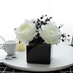 NAWEIDA Artificial Flowers with Small Ceramic Vases, Roses in Vases Plastic Artificial Flowers and Plants,Used for Home Office Wedding Decoration, Table Decoration-Black