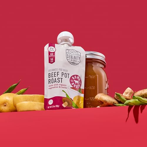 Image of Serenity Kids Bone Broth Puree Made With Organic Veggies | Clean Label Project Purity Award Certified | 3.5 Ounce BPA-Free Pouch | Grass Fed Beef Pot Roast | 1 Count