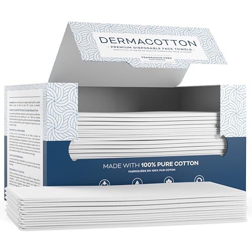Dermacotton 80 Disposable Towels – Pure Cotton, 100% Biodegradable, Hypoallergenic for Face Wash and Makeup Removal – Super Soft Face Wipes, Sensitive Skin, Facial Cloths