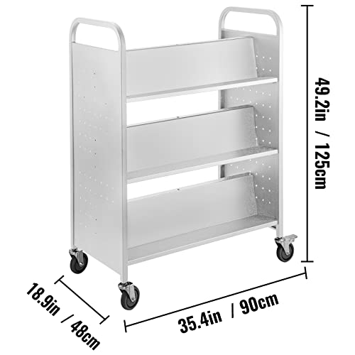 Vevor Book Cart, Library Cart 6-Shelf, Rolling Library Book Cart Double Sided W-Shaped Sloped Shelves With 4-Inch Lockable Wheels, For Home Shelves Office And School Book Truck In White #TOP7