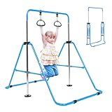 Amrta Foldable Gymnastics Bar with Rings, Adjustable Collapsible Horizontal Training Equipment Set for Indoor Outdoor Home Use Gym Gift in Pink Purple Blue (Blue)