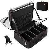 Extra Large Makeup Case, Makeup Bag Organizer Travel Cosmetic Case Portable Artist Storage Bag with Washable Plastic Divider and Heat Insulation Layer For Lipstick Makeup Toiletry Accessories Black