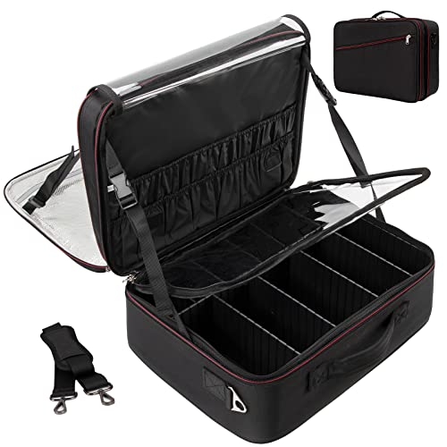 Extra Large Makeup Case, Makeup Bag Organizer Travel Cosmetic Case Portable Artist Storage Bag With Washable Plastic Divider And Heat Insulation Layer For Lipstick Makeup Toiletry Accessories Black #TOP22