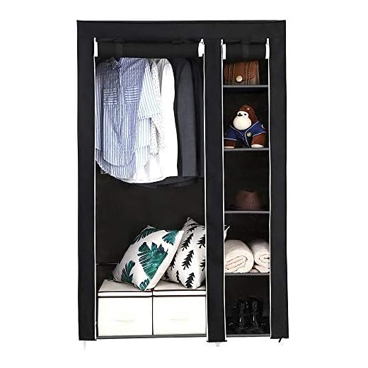 TactFire Armoire de Rangement en Tissu, Penderie avec Housse, Armoire Chambre Portable, Armoire à Vêtements avec 5 Couches 6 Compartiments, 110 x 45 x 175 cm (Noir, 110x45x175cm)