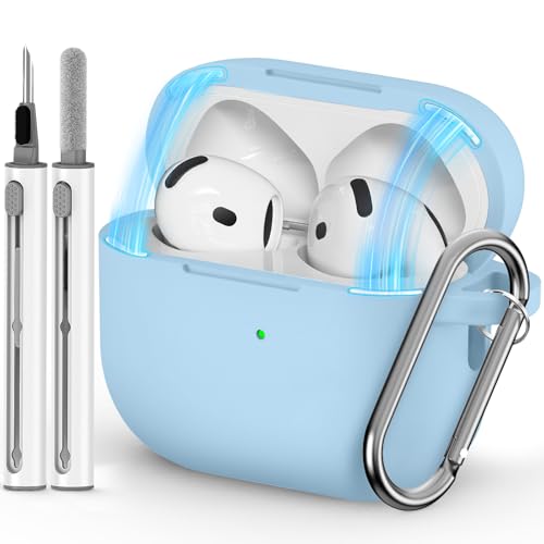 Ljusmicker for AirPods 4 Case 2024 with Magnetic Lid Lock,Soft Silicone Protective Cover for Apple AirPods 4th Generation Cases with Cleaner Kit,AirPod 4 Case with Keychain for Women Men-Sky Blue - 4