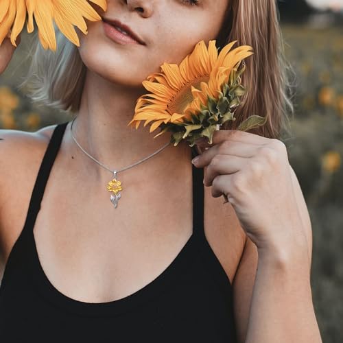 Sunflower Sterling Silver Pendant Necklace & Bracelet - 18K Gold Plated CZ Sunflower Flower Jewelry for Women - Perfect for Christmas & Birthday Gifts4