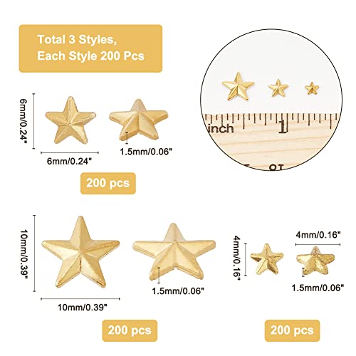 arricraft 600 Pcs Star Hotfix Iron On, 4/6/10mm Star Embellishments Flat Back Mini Rhinestone Appliques Punk Rivets Metal Star Studs for Costume Decoration Accessories DIY Craft, Golden - Thumbnail 2