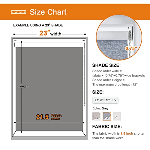 Persilux Custom 100% Blackout Roller Shades (23''W X 72''H, Grey) Uv Protection Blinds For Windows Striped Jacquard Thermal Insulated Fabric Window Shades For Home And Living Room #TOP3