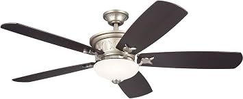Kichler 56 Inch Crescent 5 Blade LED Indoor Ceiling Fan with Etched Cased Opal Glass in Brushed Nickel with Reversible Walnut and Cherry Blades