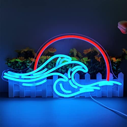 Sunset Neon Sign for Wall Decor, Led Neon Signs, Glow Neon Sign, Adjustable Brightness Beach Wave Led Signs Night Light for Man Cave Bedroom, Wedding, Living Room, Party, Bar, USB Powered (Sunset)